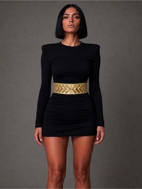 Gold Chevron Wide Waist Belt - Unbranded